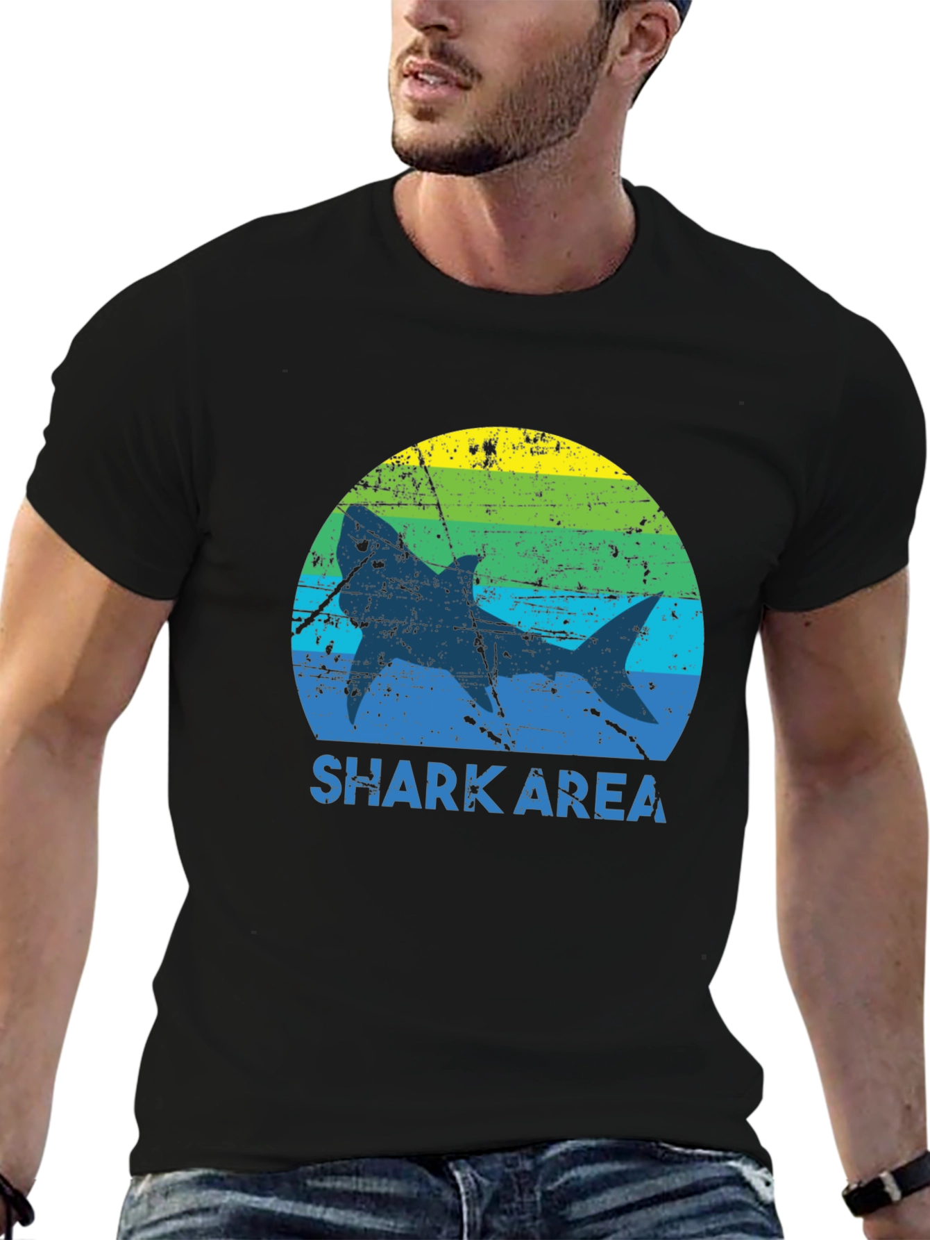 Shark Area Graphic Tee - Distressed Style