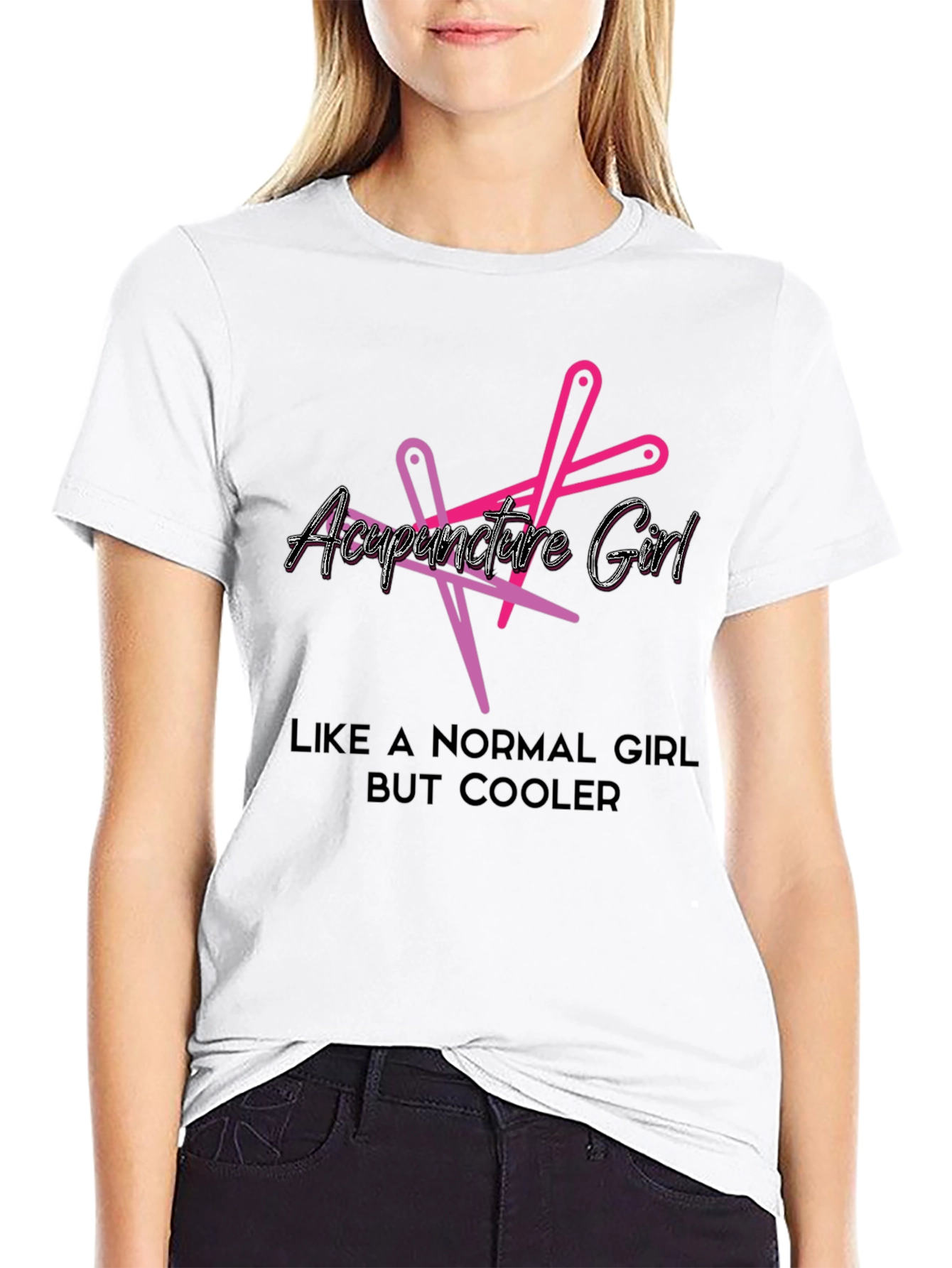Acupuncture Girl Cool Graphic Black T-Shirt