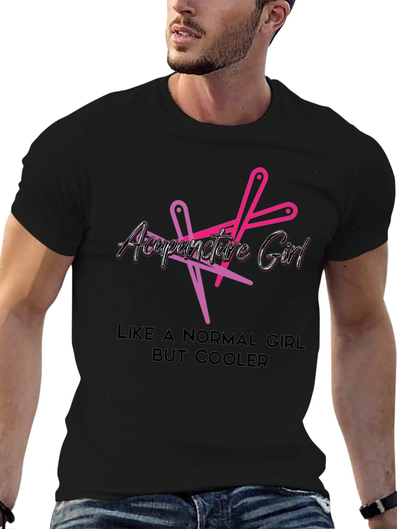 Acupuncture Girl Cool Graphic Black T-Shirt
