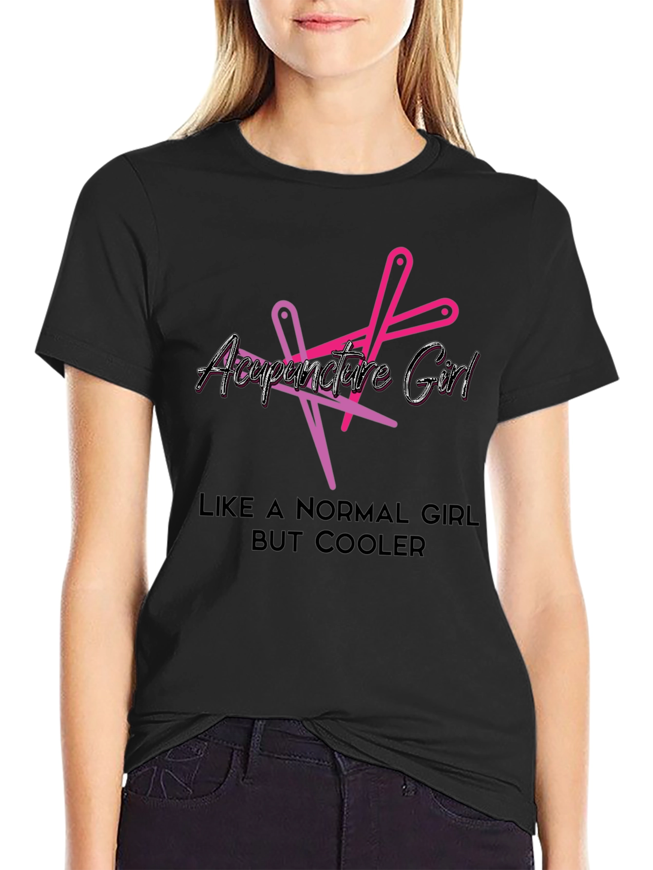 Acupuncture Girl Cool Graphic Black T-Shirt