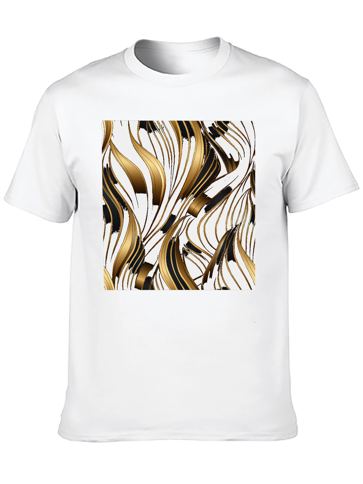 Stylish Black Tee with Abstract Gold & Black Design