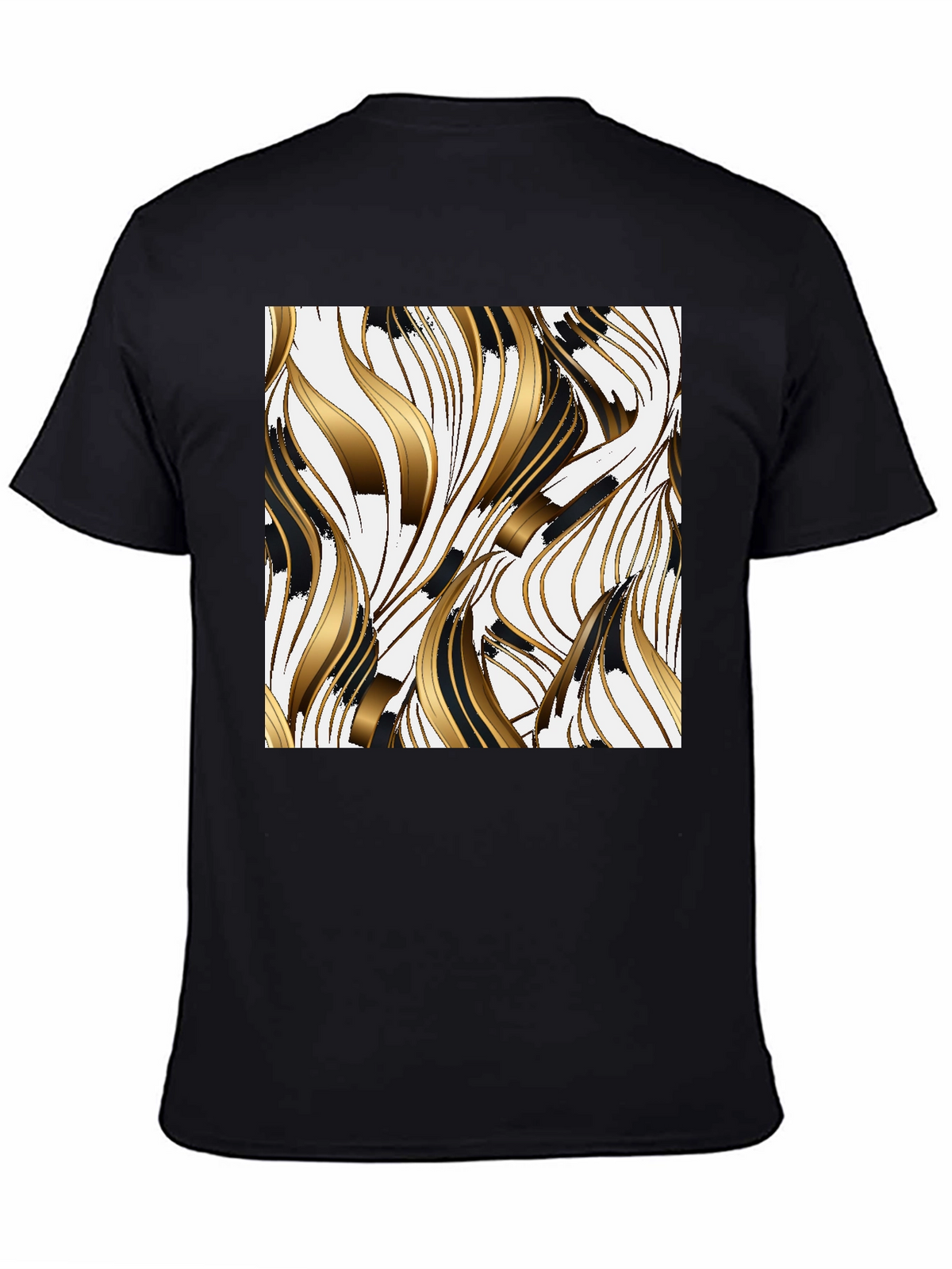 Stylish Black Tee with Abstract Gold & Black Design