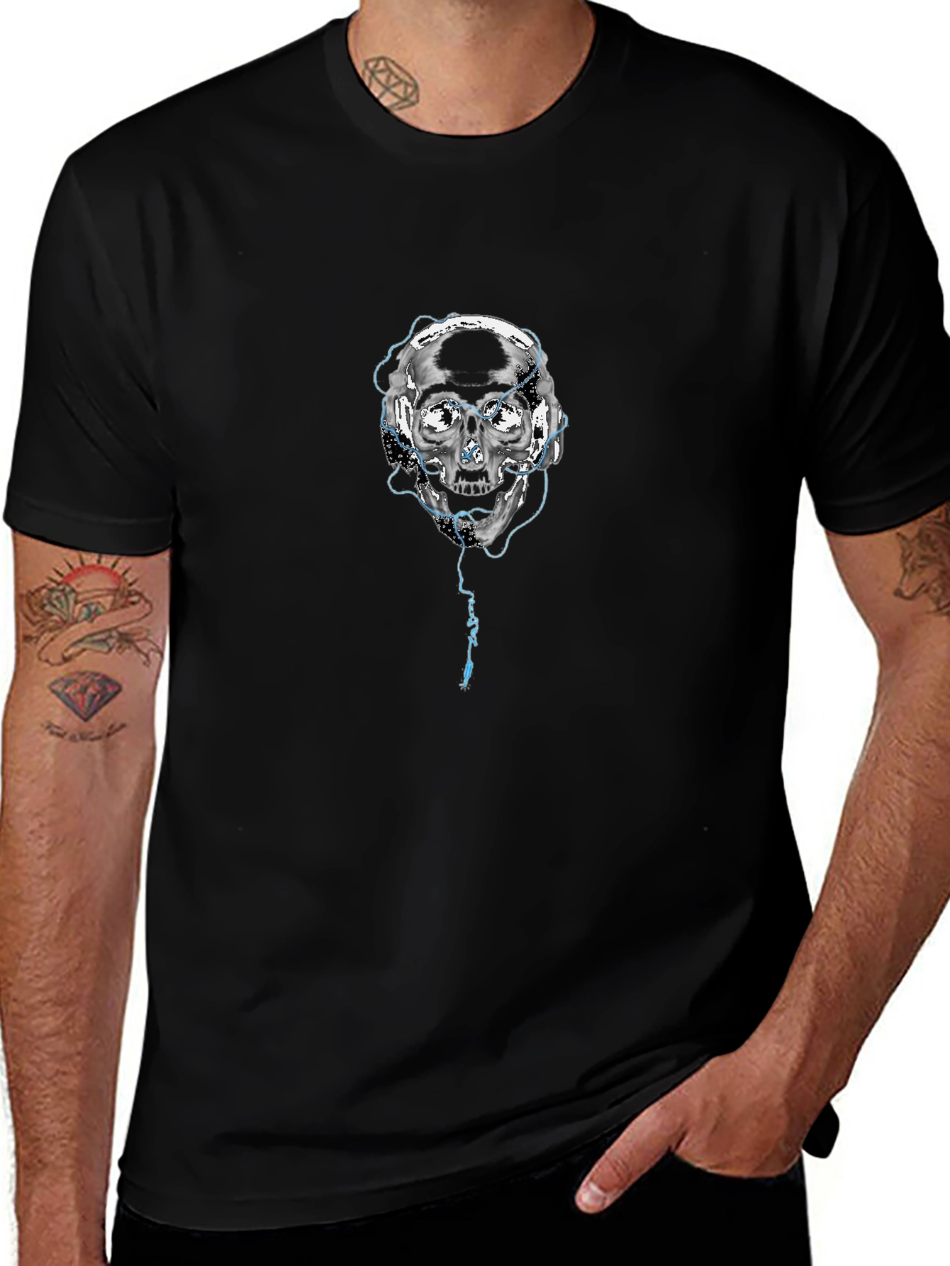 Skull with Headphones Graphic Black T-Shirt