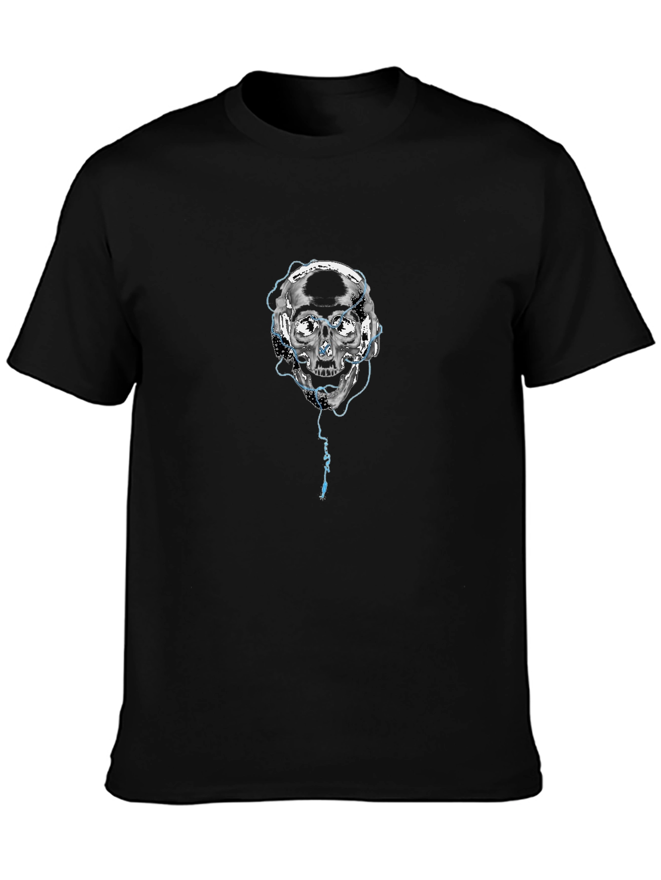 Skull with Headphones Graphic Black T-Shirt