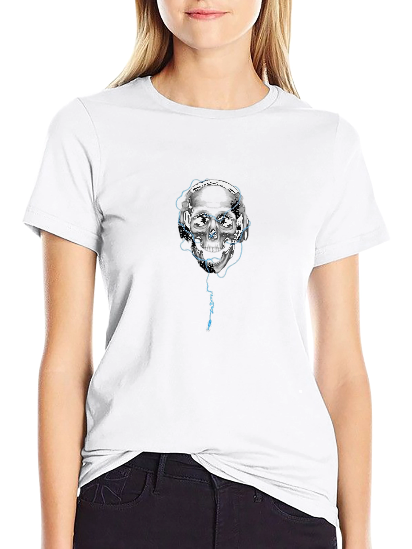 Skull with Headphones Graphic Black T-Shirt