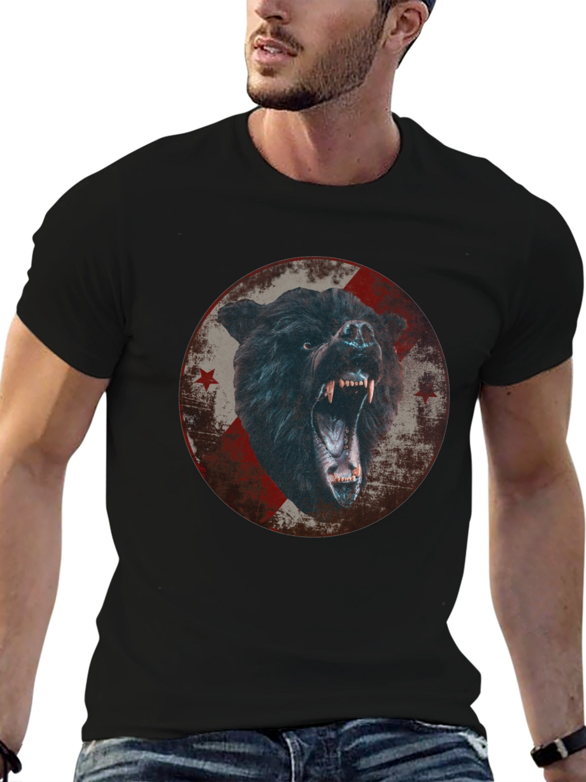 Mens Black Bear Graphic T-Shirt