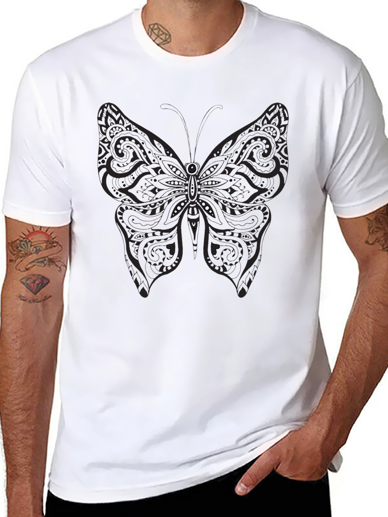 Mens Black Butterfly Graphic Tee