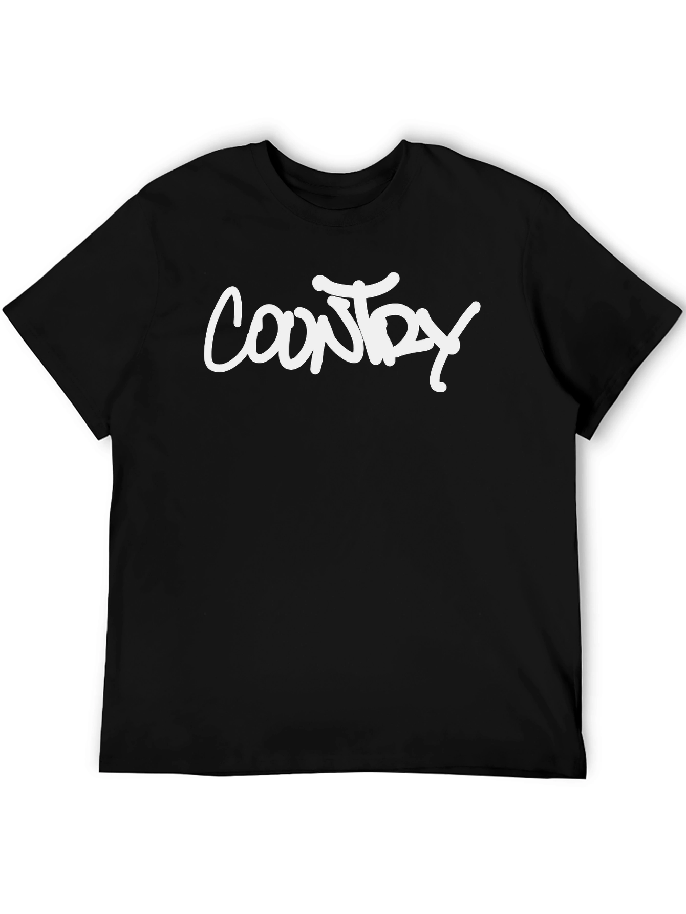 Country White Text Graphic Black T-Shirt