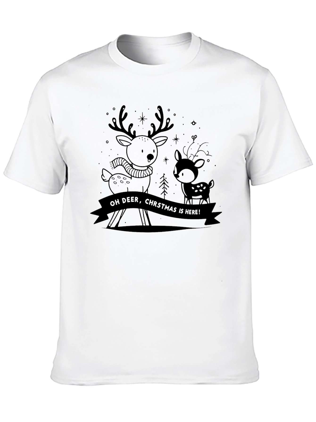 Christmas Reindeer Graphic Tee - Holiday Shirt