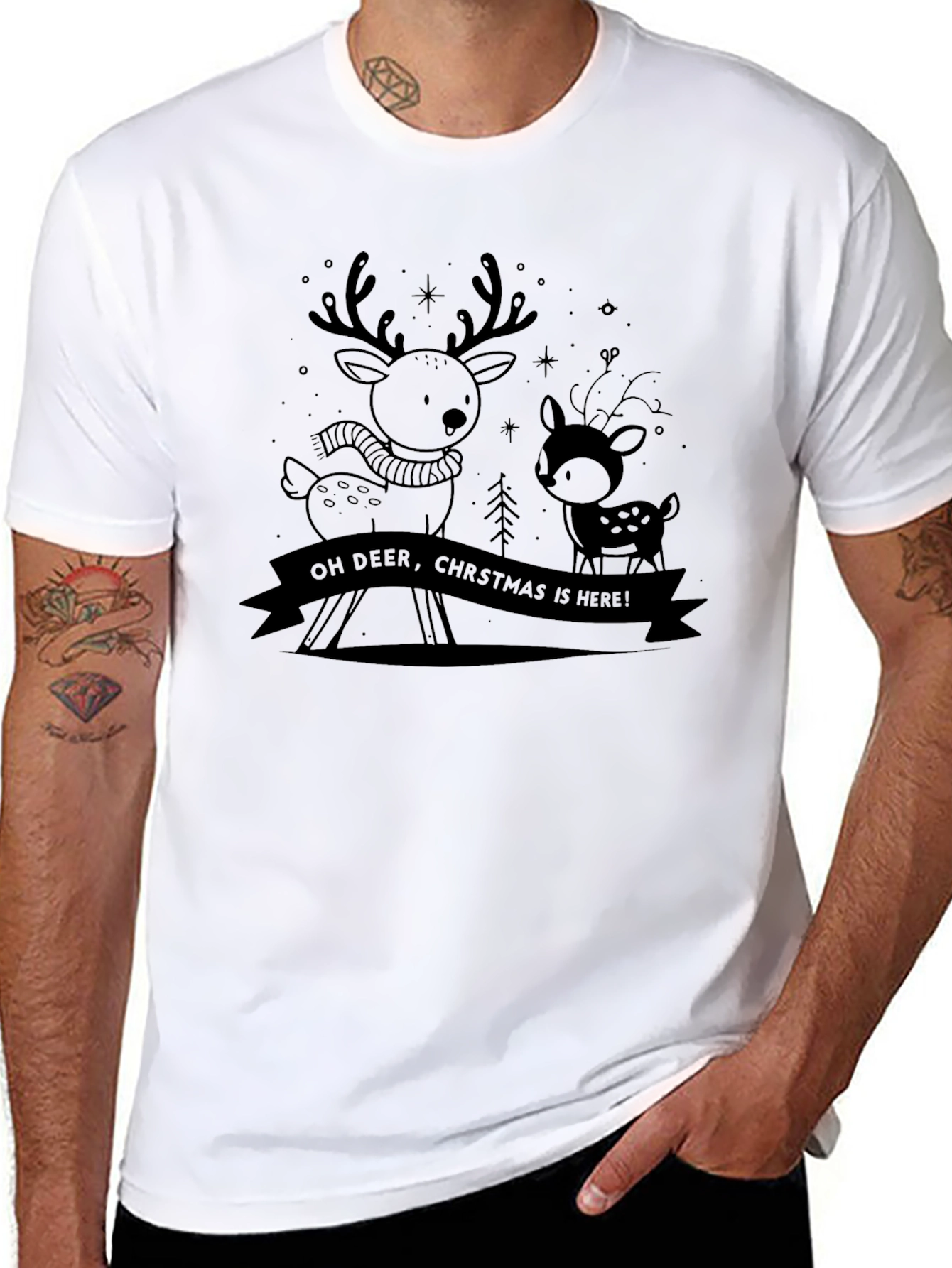 Christmas Reindeer Graphic Tee - Holiday Shirt