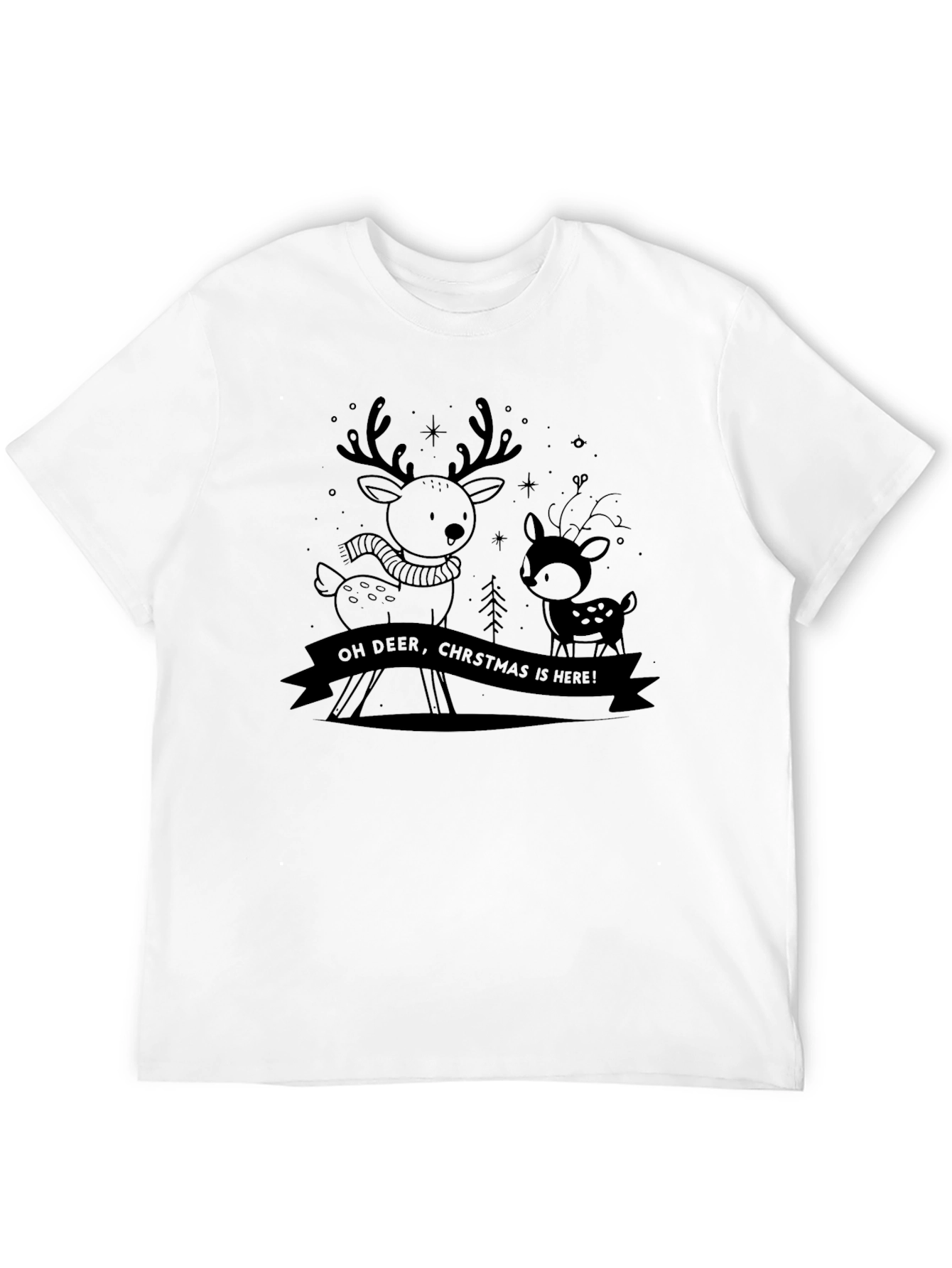 Christmas Reindeer Graphic Tee - Holiday Shirt