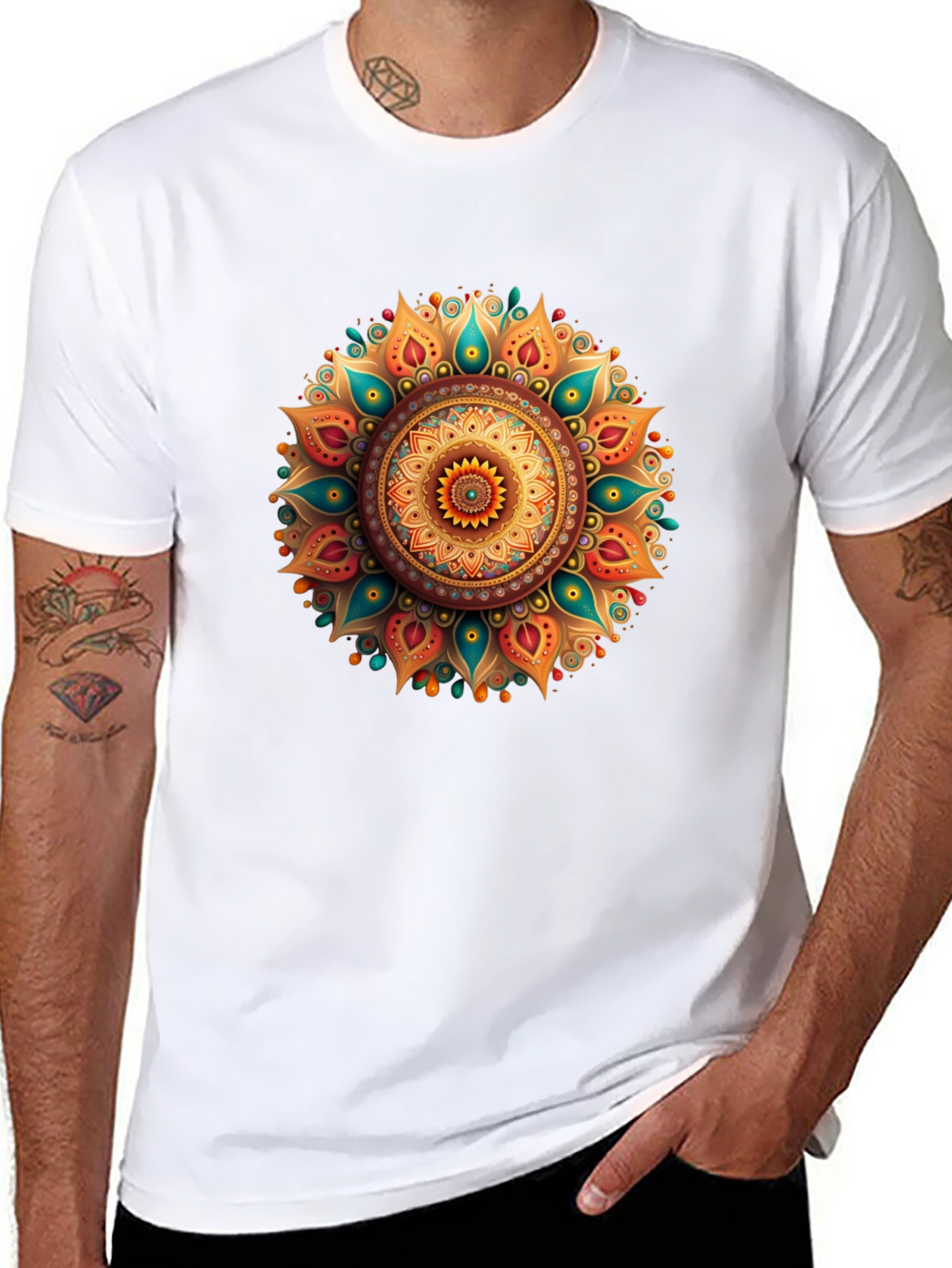 Mens Black T-Shirt with Mandala Graphic