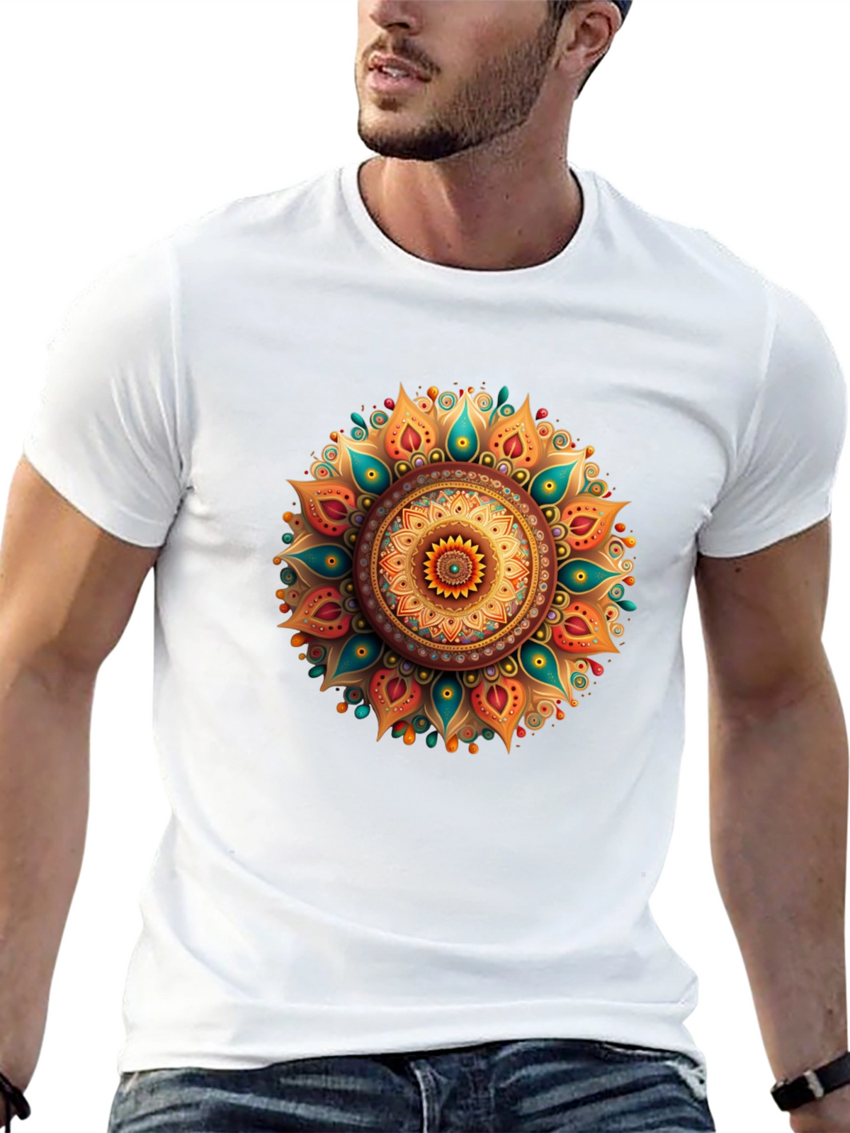 Mens Black T-Shirt with Mandala Graphic