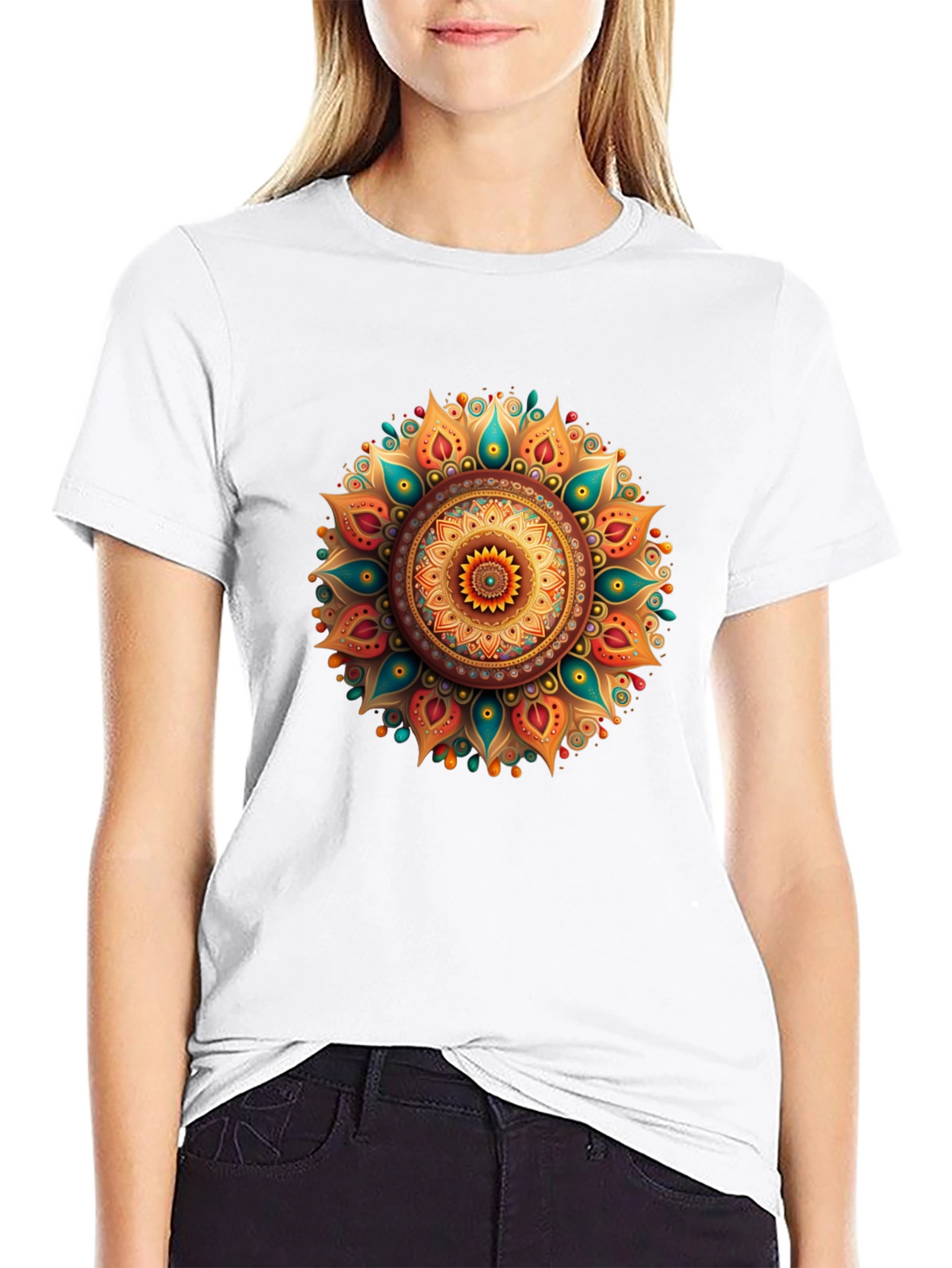 Mens Black T-Shirt with Mandala Graphic