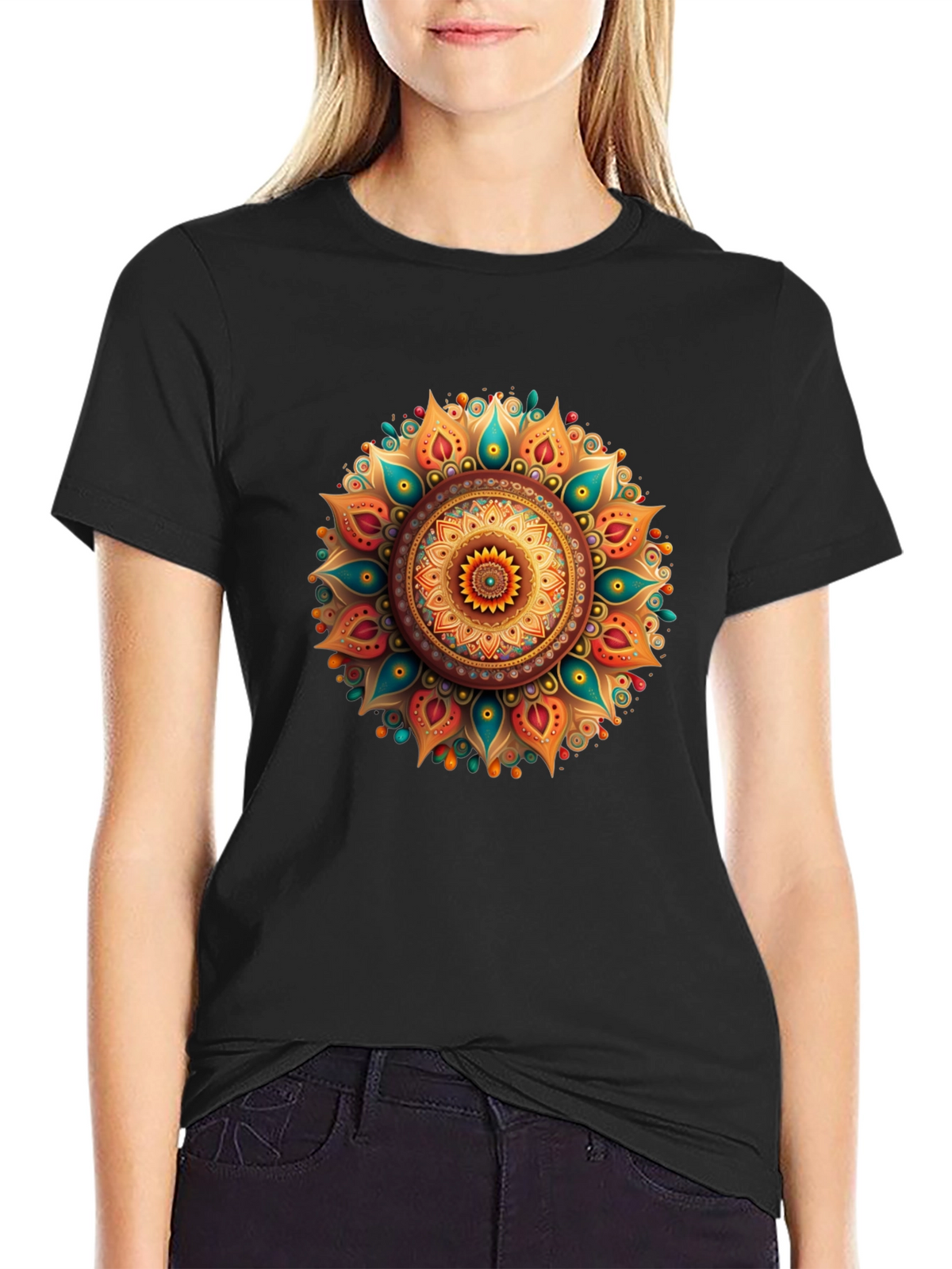 Mens Black T-Shirt with Mandala Graphic