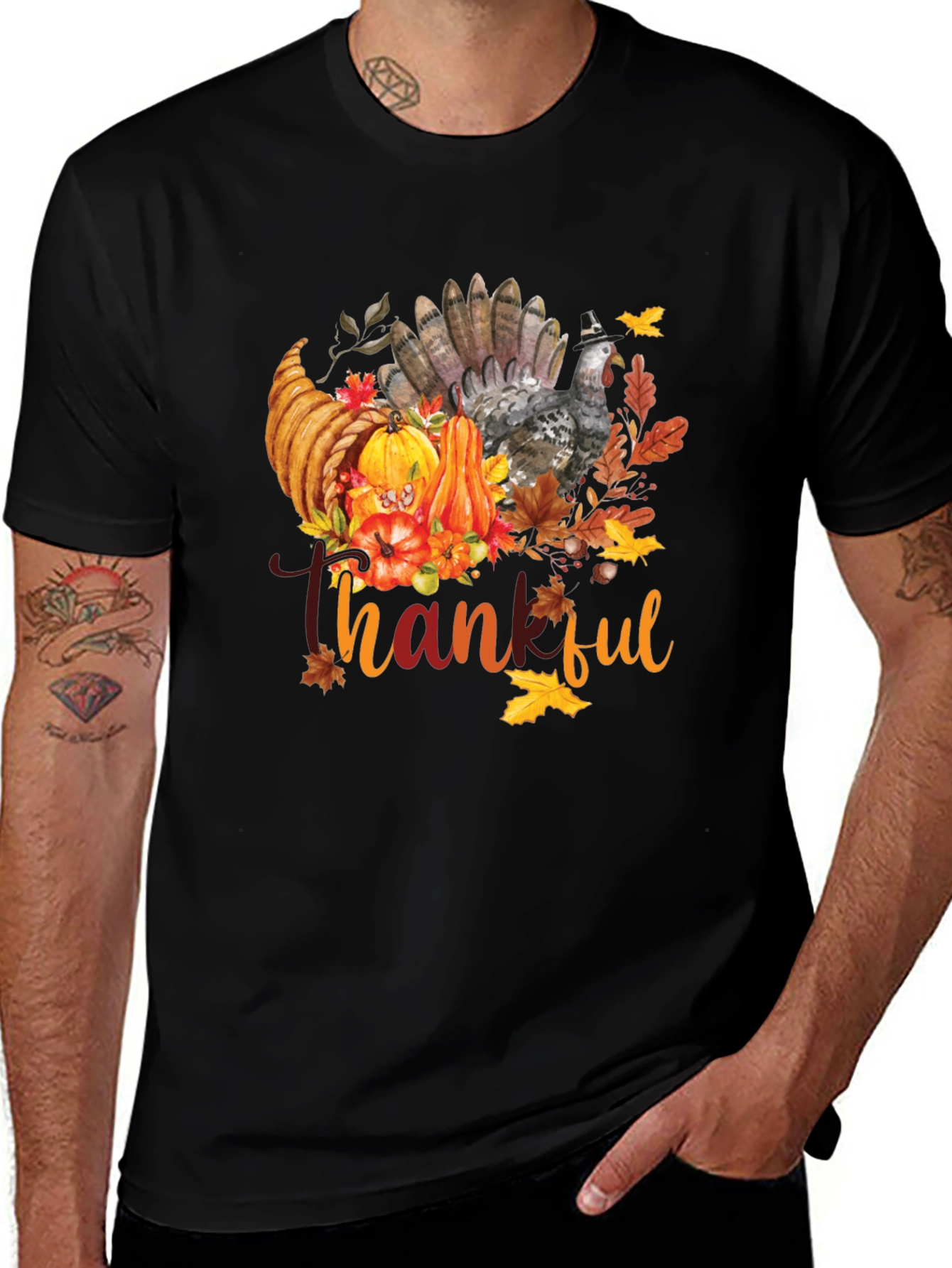 Thankful Thanksgiving T-Shirt Turkey Fall Graphic Tee