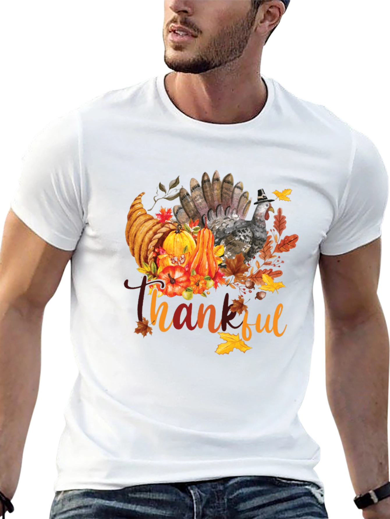 Thankful Thanksgiving T-Shirt Turkey Fall Graphic Tee