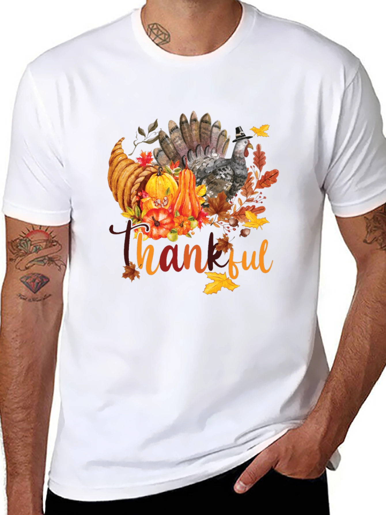 Thankful Thanksgiving T-Shirt Turkey Fall Graphic Tee