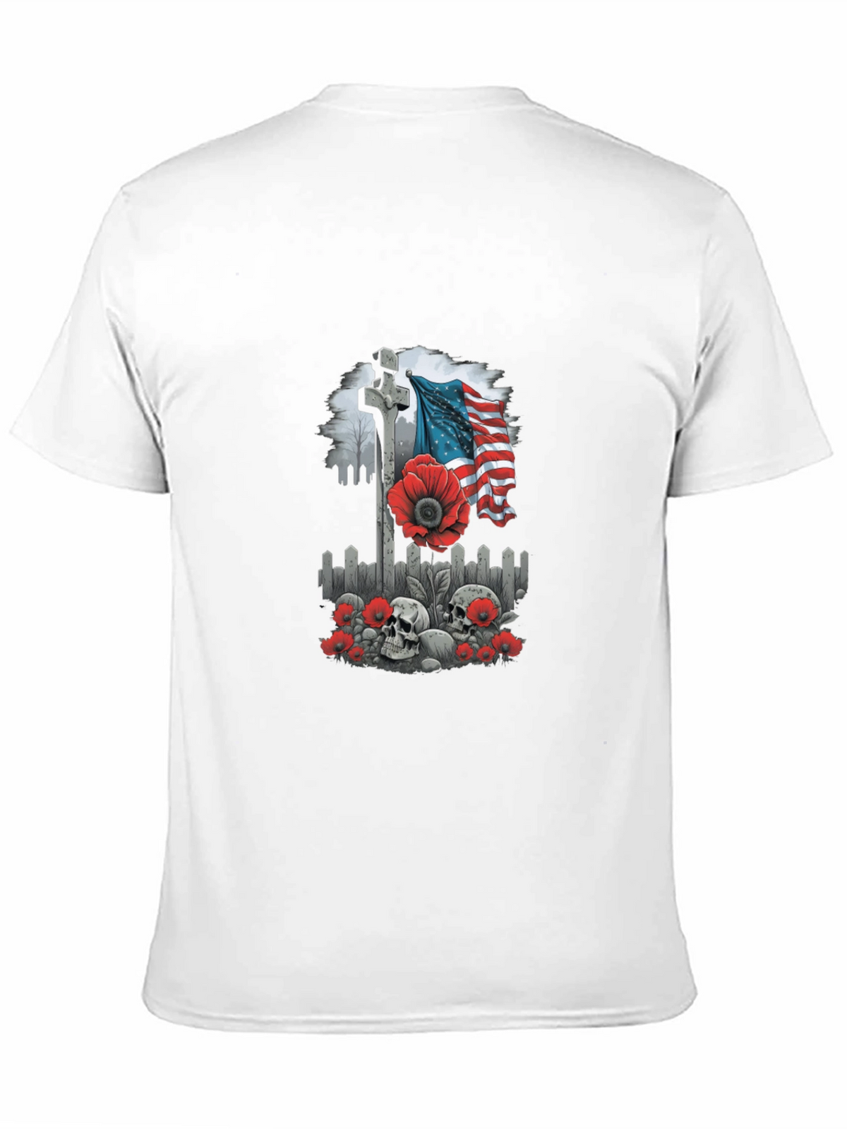 Memorial Day T-Shirt: Cross Flag Poppies & Skulls