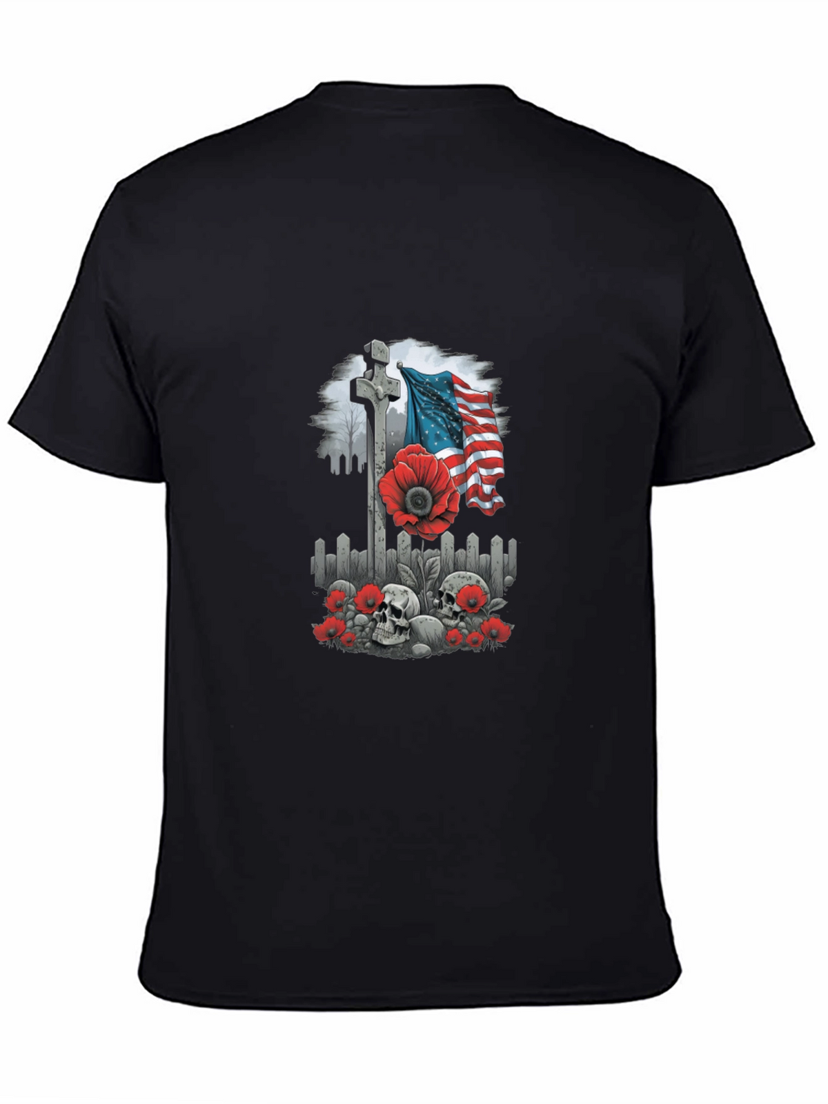 Memorial Day T-Shirt: Cross Flag Poppies & Skulls