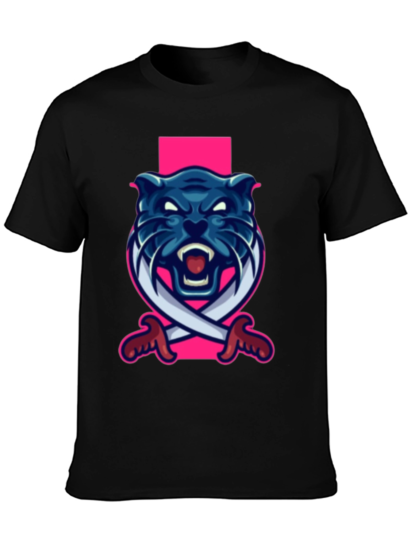 Black T-Shirt with Blue Panther Sword Graphic