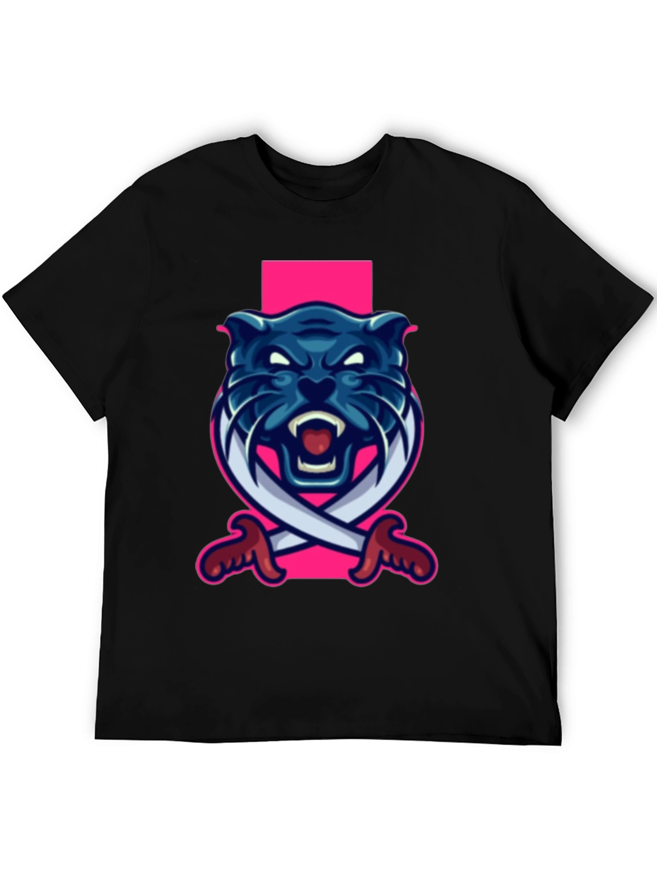 Black T-Shirt with Blue Panther Sword Graphic