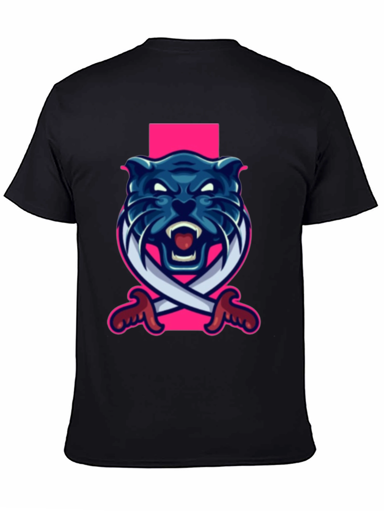 Black T-Shirt with Blue Panther Sword Graphic