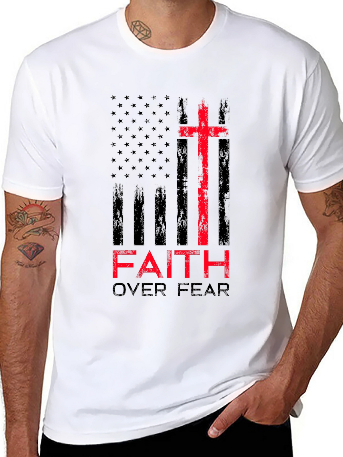 Faith Over Fear Christian T-Shirt Patriotic USA Flag