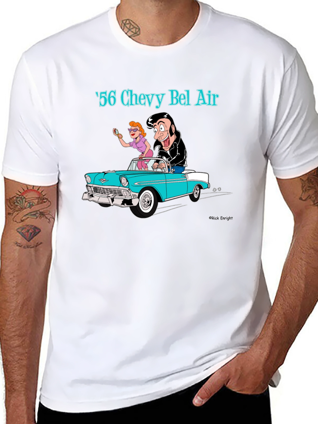 Cool 56 Chevy Bel Air Cartoon Graphic T-Shirt