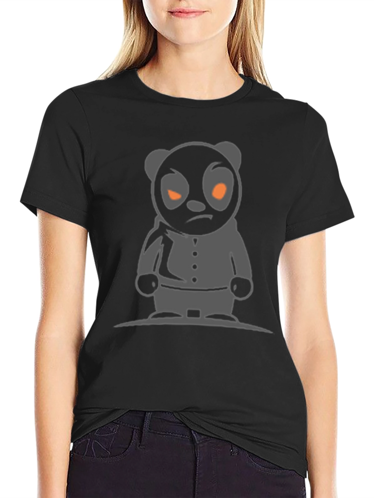 Mens Black T-Shirt with Cartoon Panda Graphic