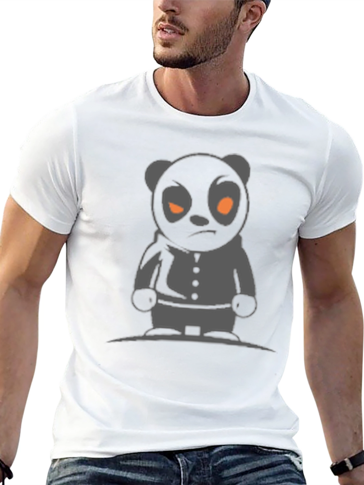 Mens Black T-Shirt with Cartoon Panda Graphic