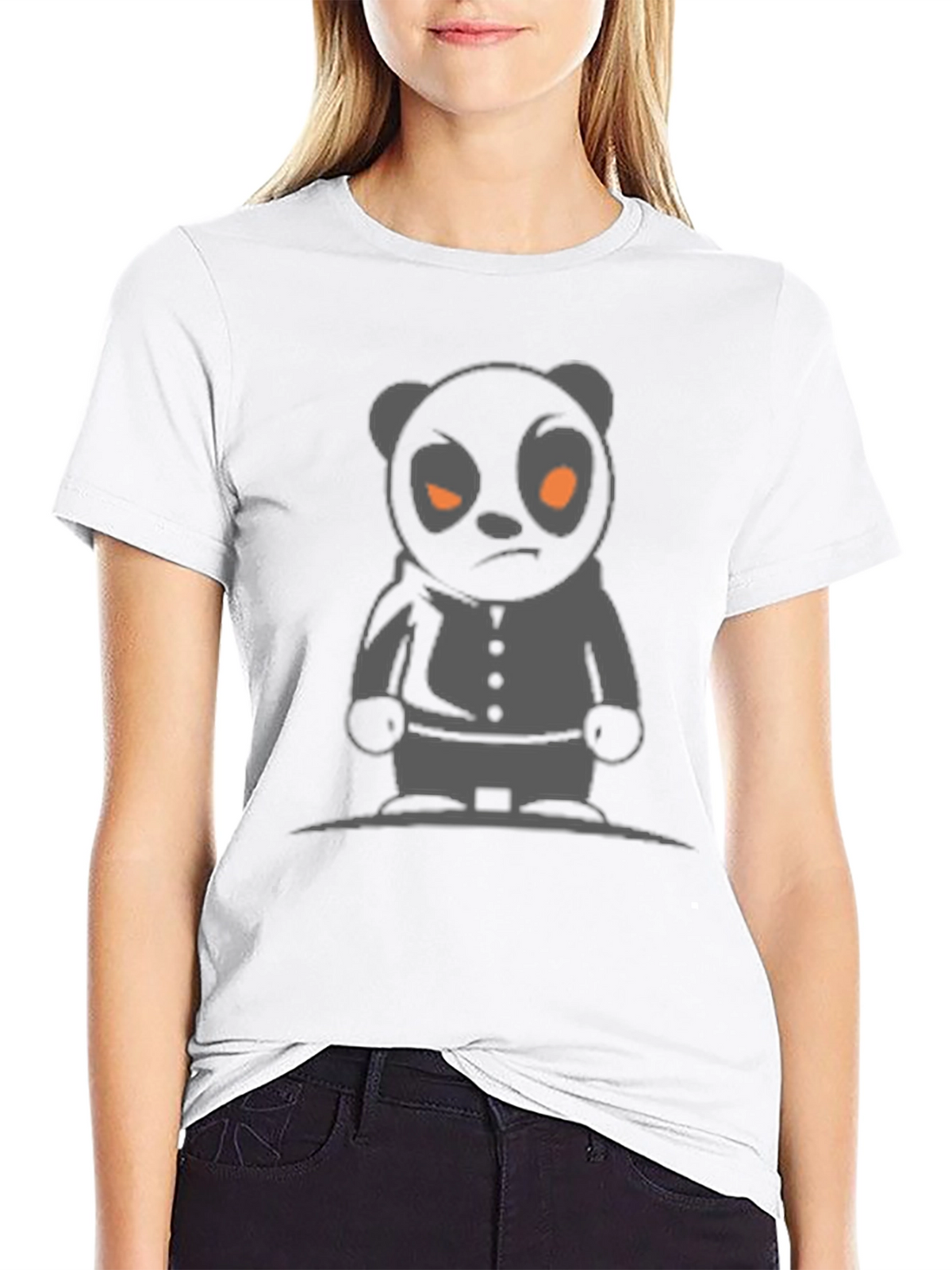 Mens Black T-Shirt with Cartoon Panda Graphic