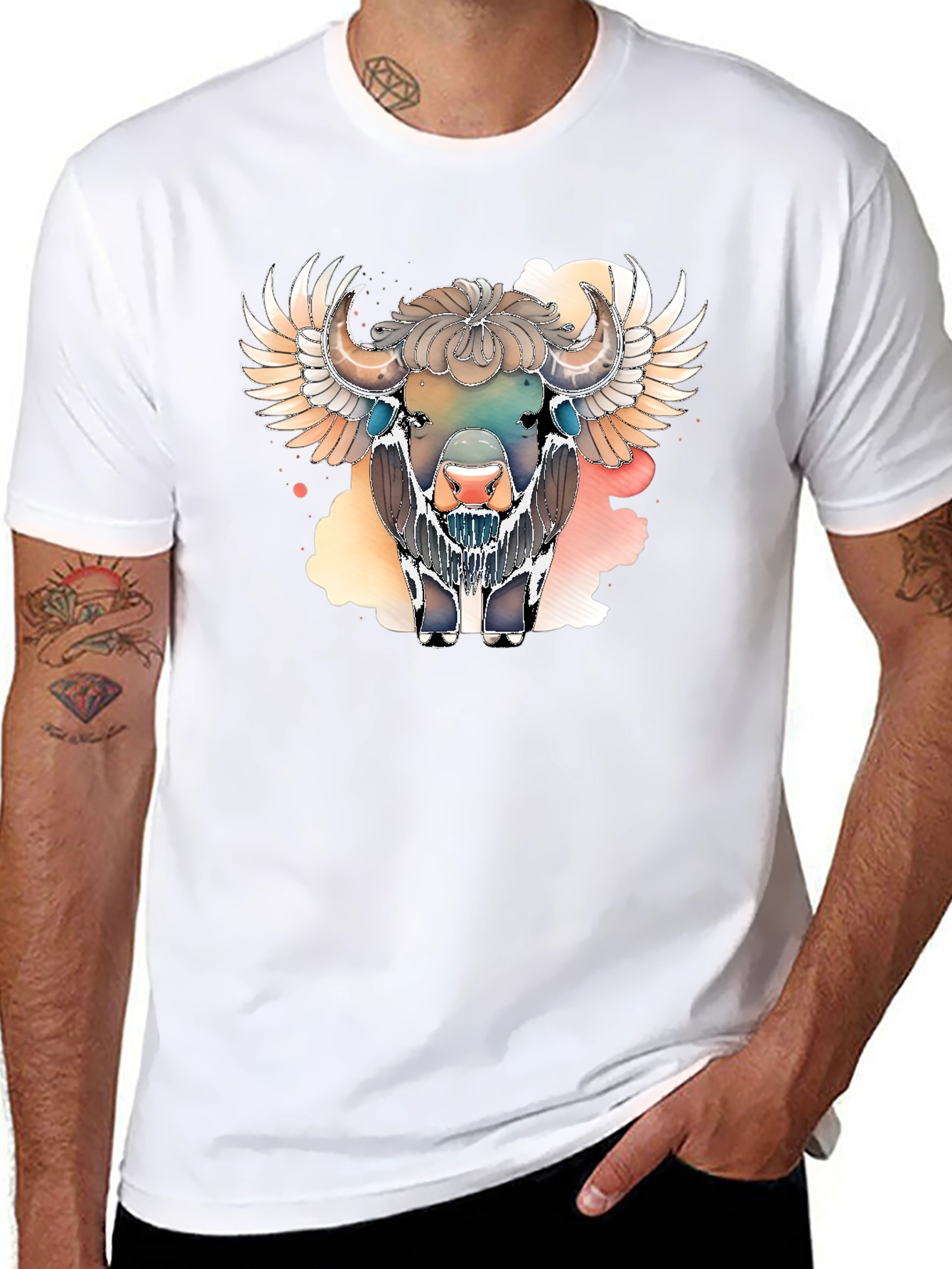 Winged Bison Graphic Tee - Black Cotton Blend