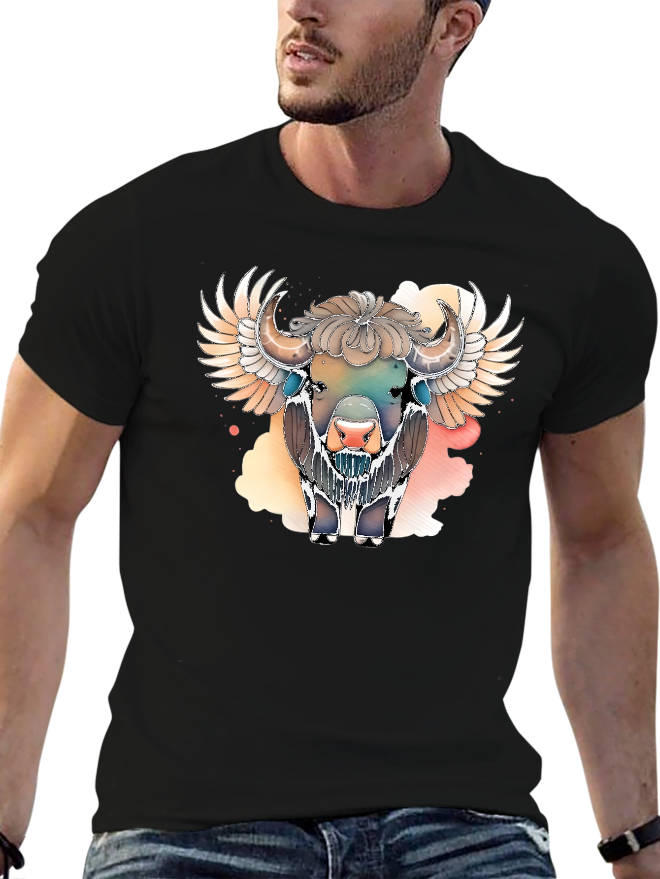 Winged Bison Graphic Tee - Black Cotton Blend