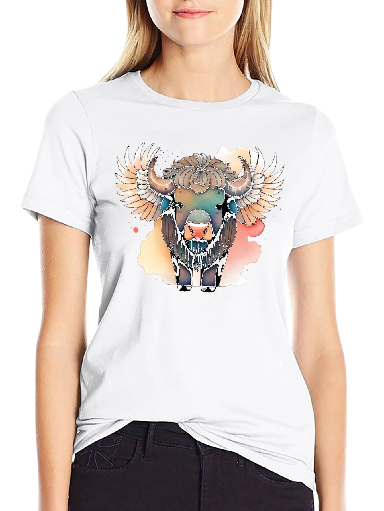 Winged Bison Graphic Tee - Black Cotton Blend