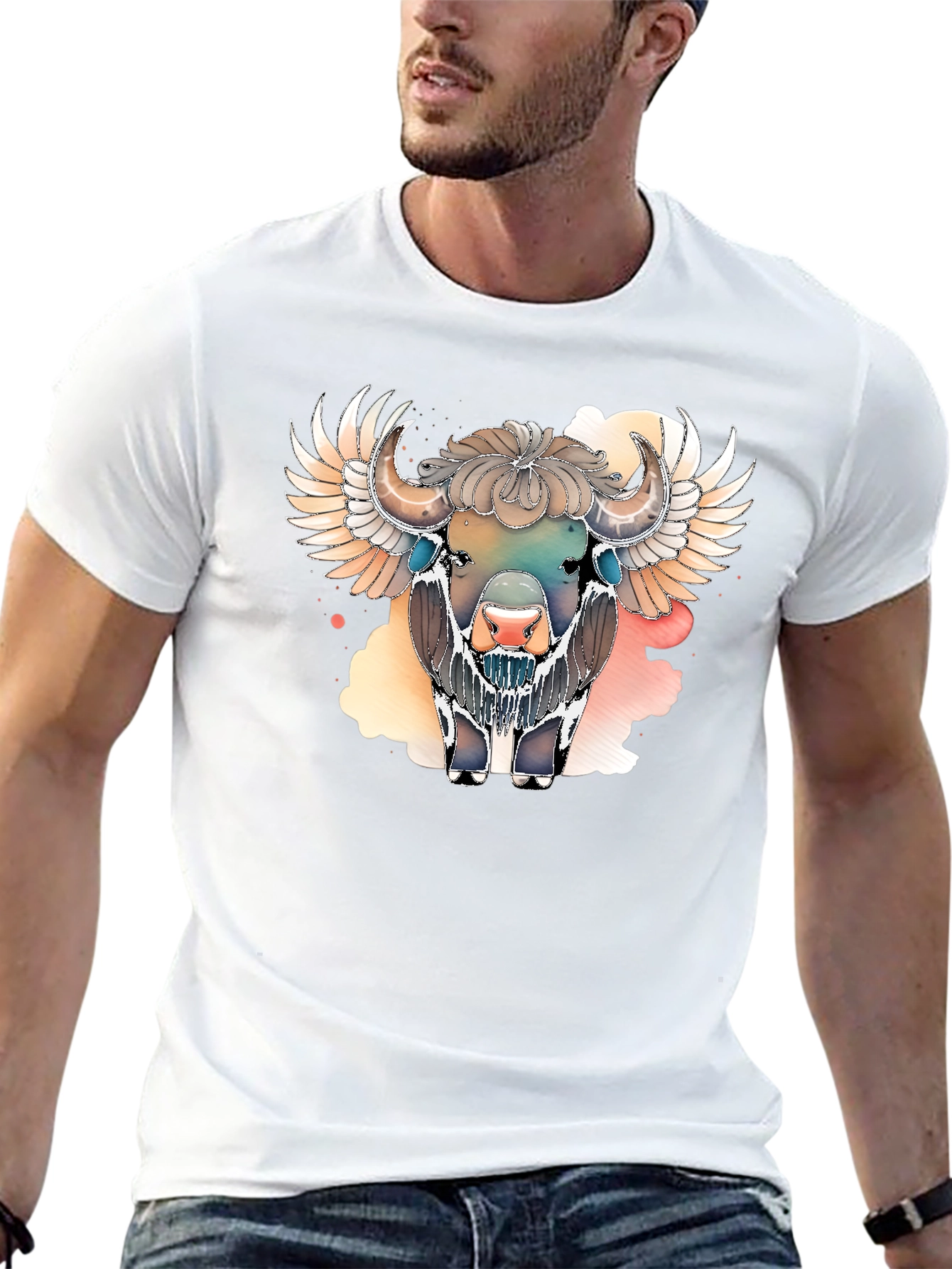Winged Bison Graphic Tee - Black Cotton Blend