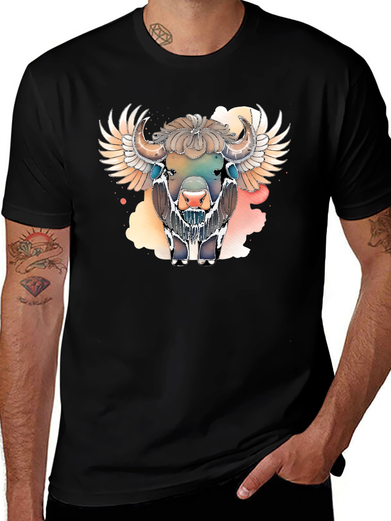 Winged Bison Graphic Tee - Black Cotton Blend