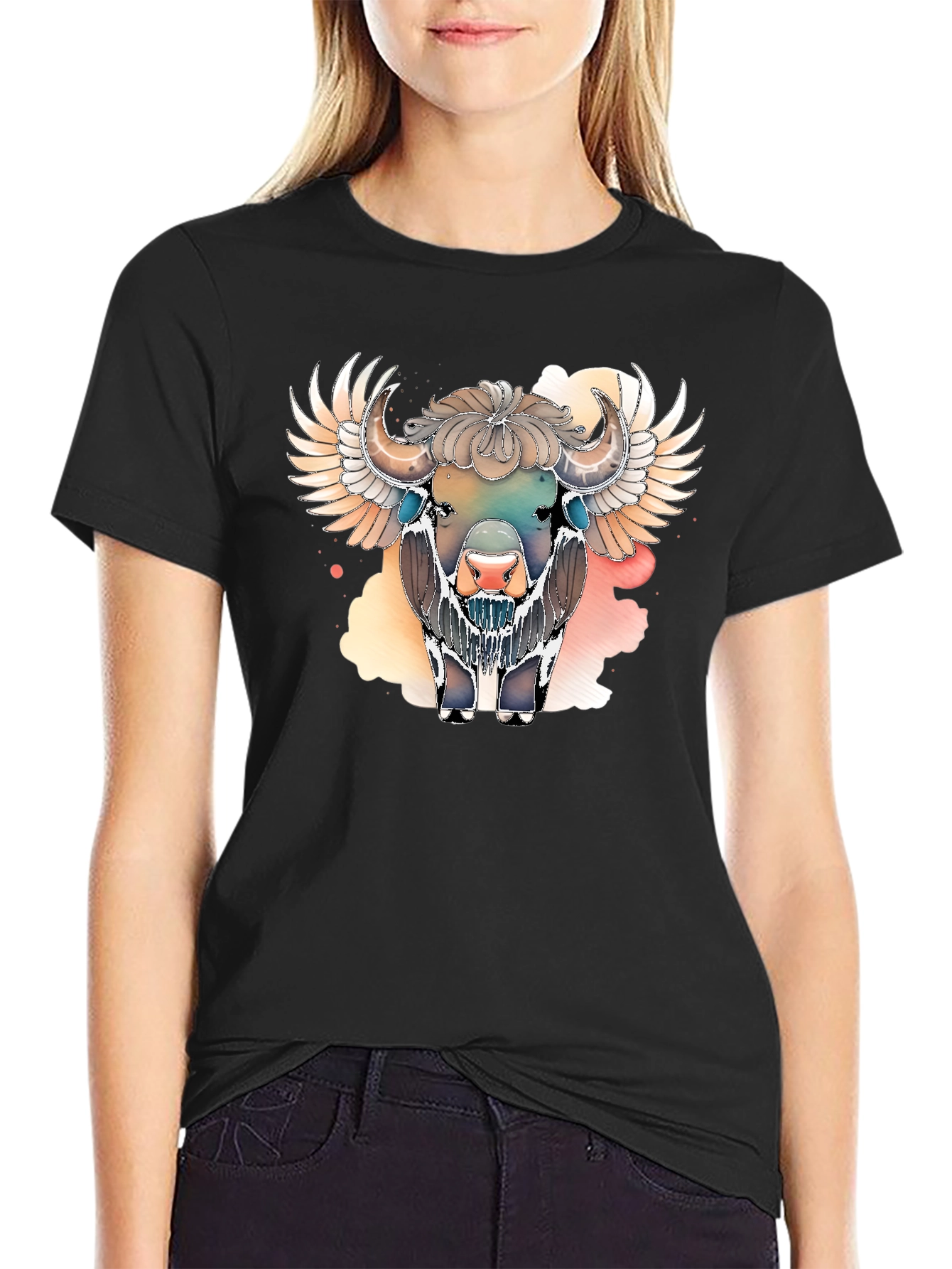Winged Bison Graphic Tee - Black Cotton Blend