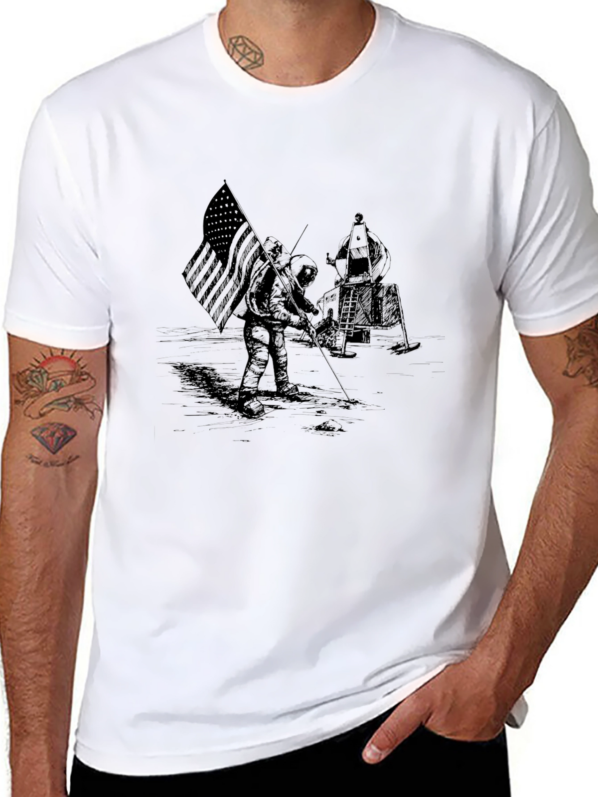 Lunar Landing Graphic Print Tee - Astronaut T-Shirt