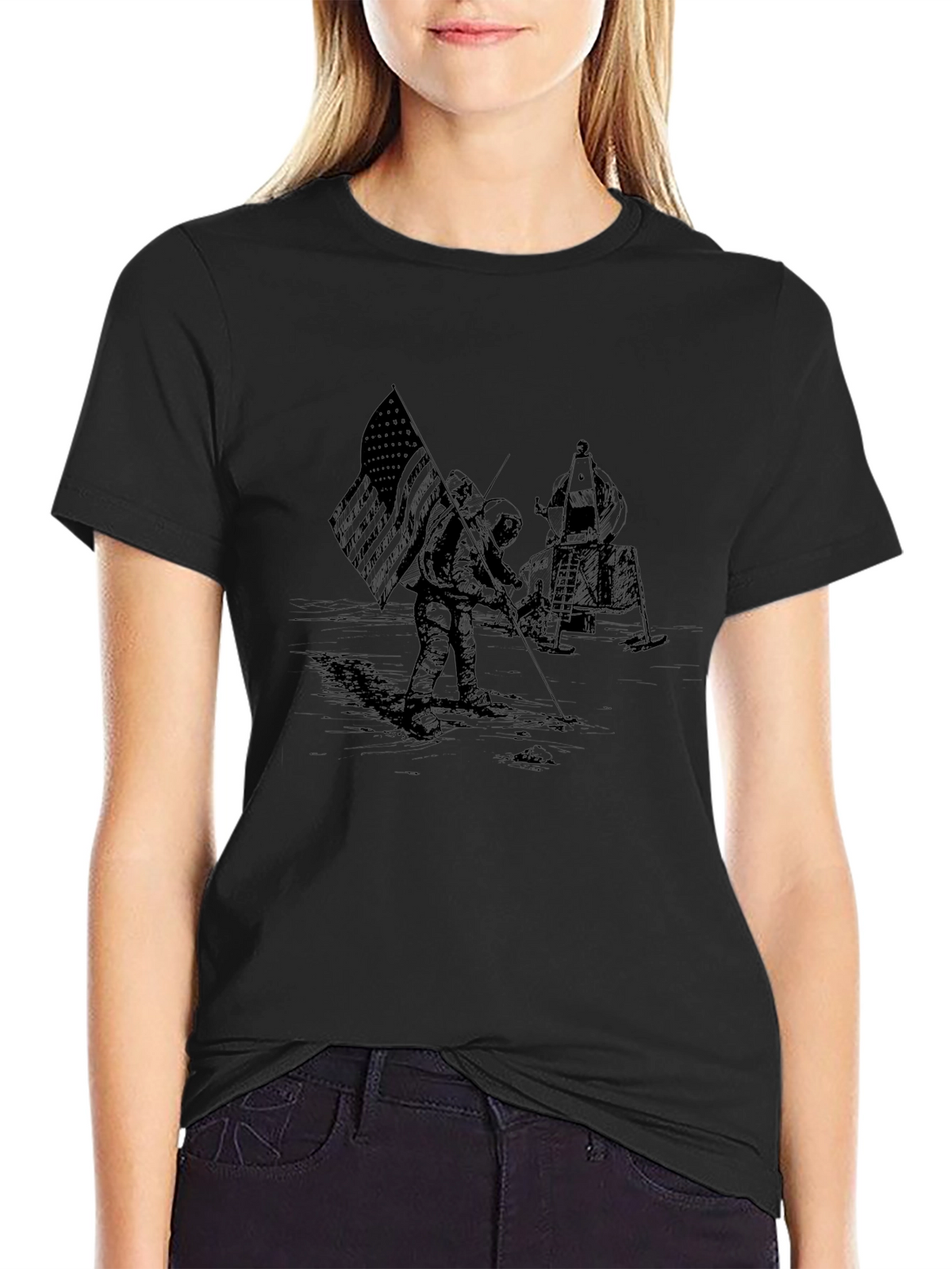 Lunar Landing Graphic Print Tee - Astronaut T-Shirt