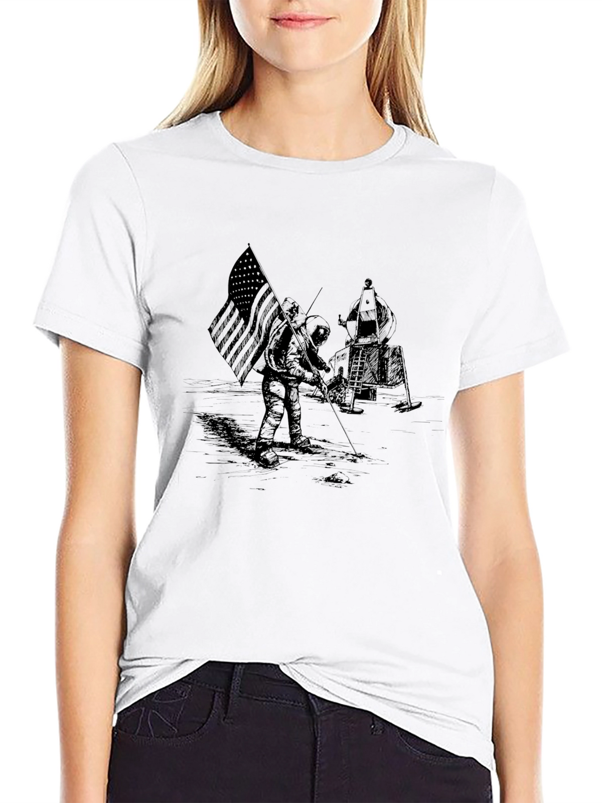Lunar Landing Graphic Print Tee - Astronaut T-Shirt