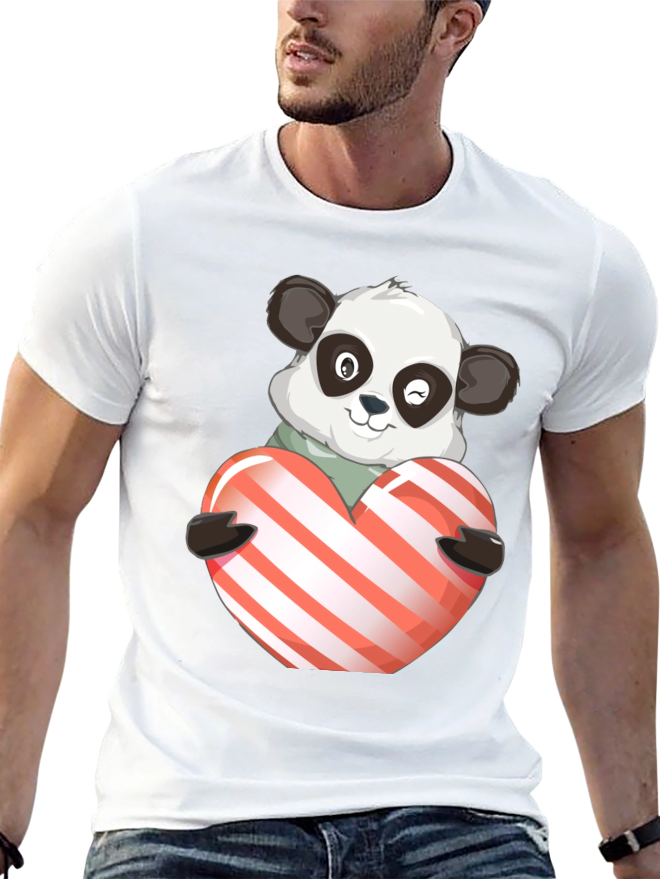Cute Panda Holding Heart Graphic Tee