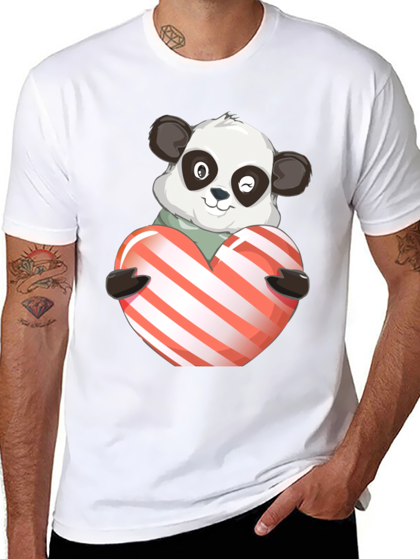 Cute Panda Holding Heart Graphic Tee