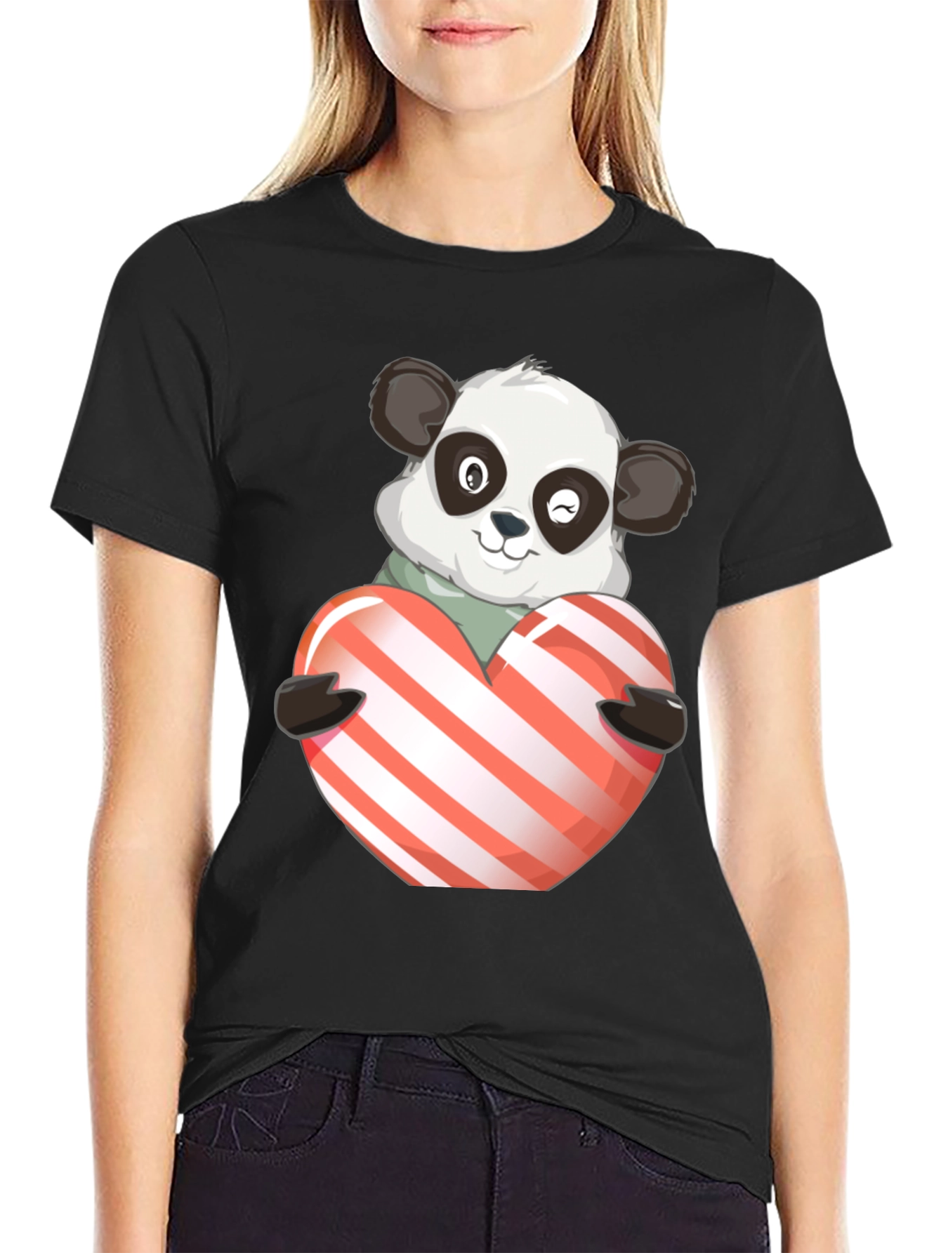 Cute Panda Holding Heart Graphic Tee