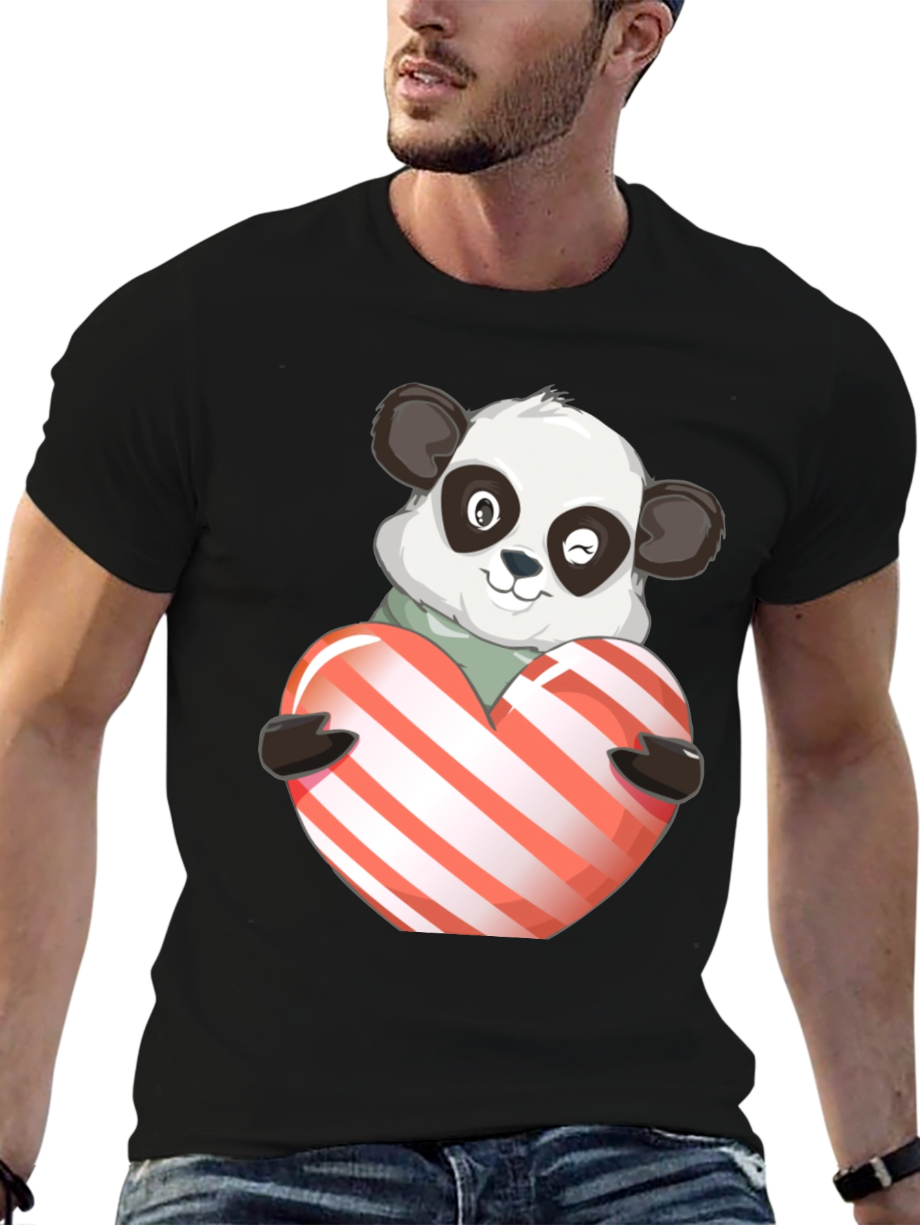 Cute Panda Holding Heart Graphic Tee