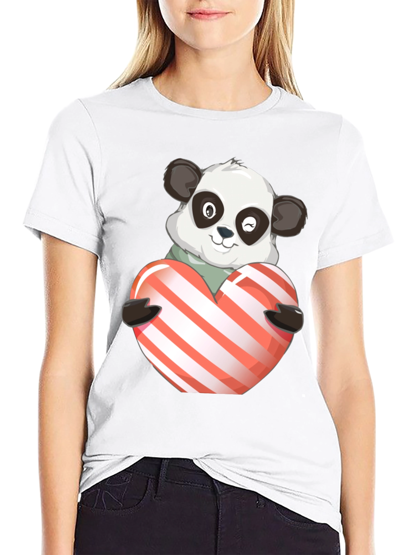 Cute Panda Holding Heart Graphic Tee