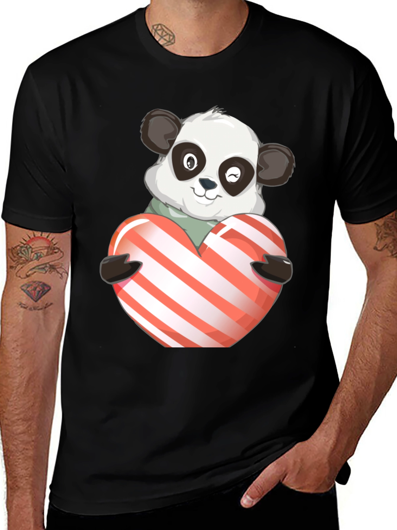 Cute Panda Holding Heart Graphic Tee