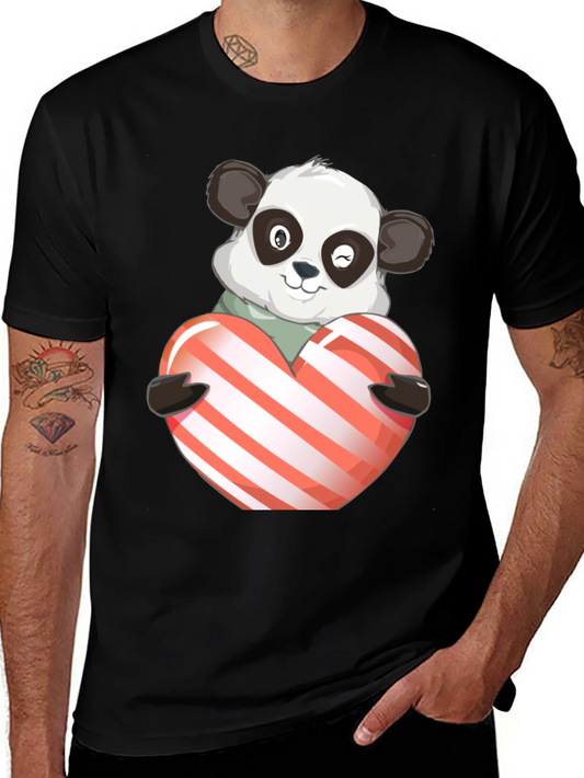 Cute Panda Holding Heart Graphic Tee