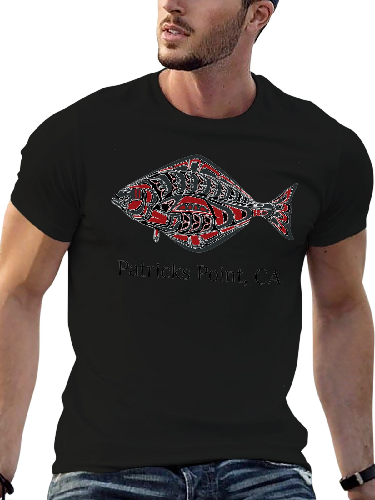 Patricks Point CA Fish Graphic Tee - Black