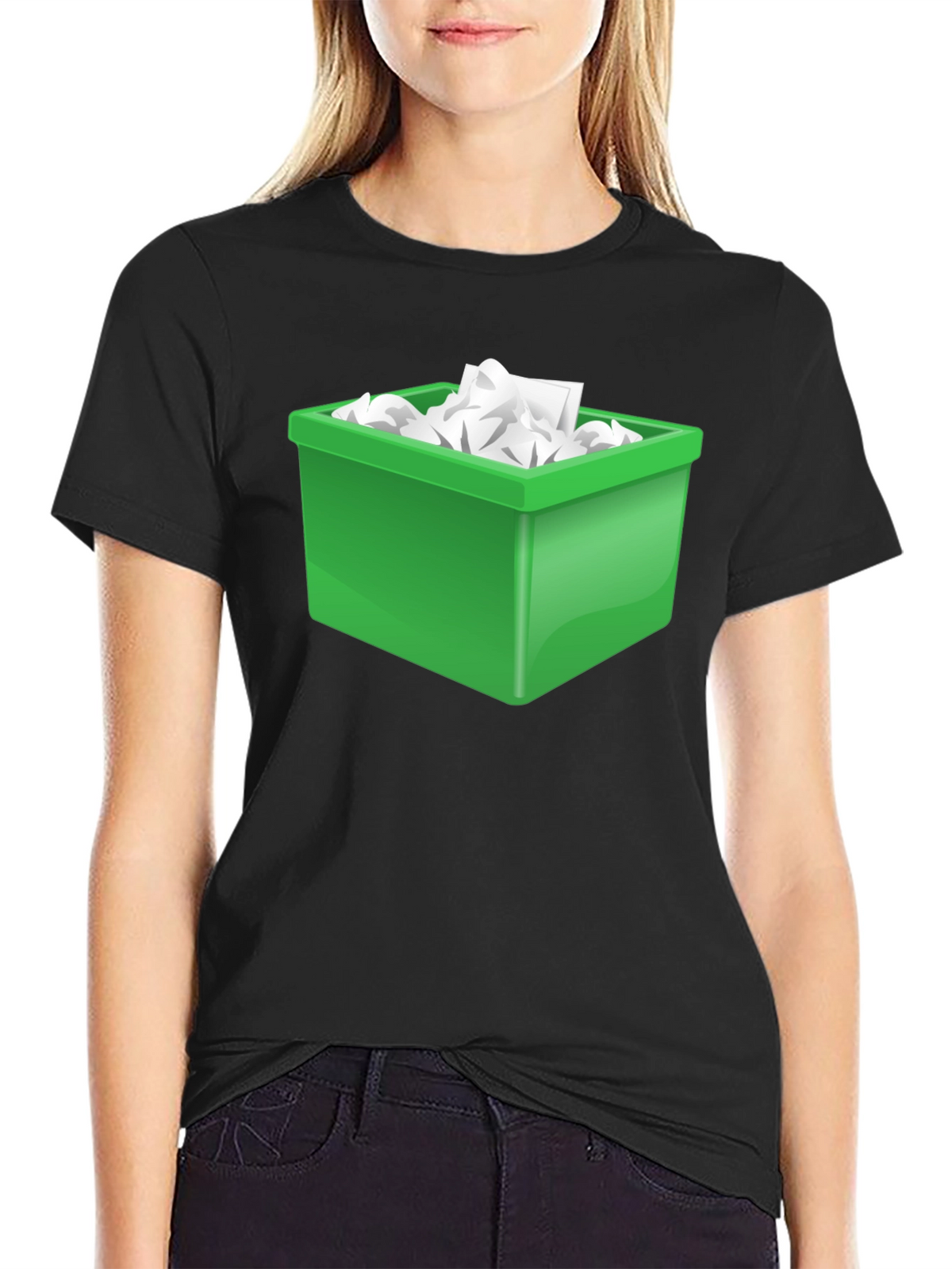 Funny Novelty T-Shirt - Green Trash Bin Overload Design